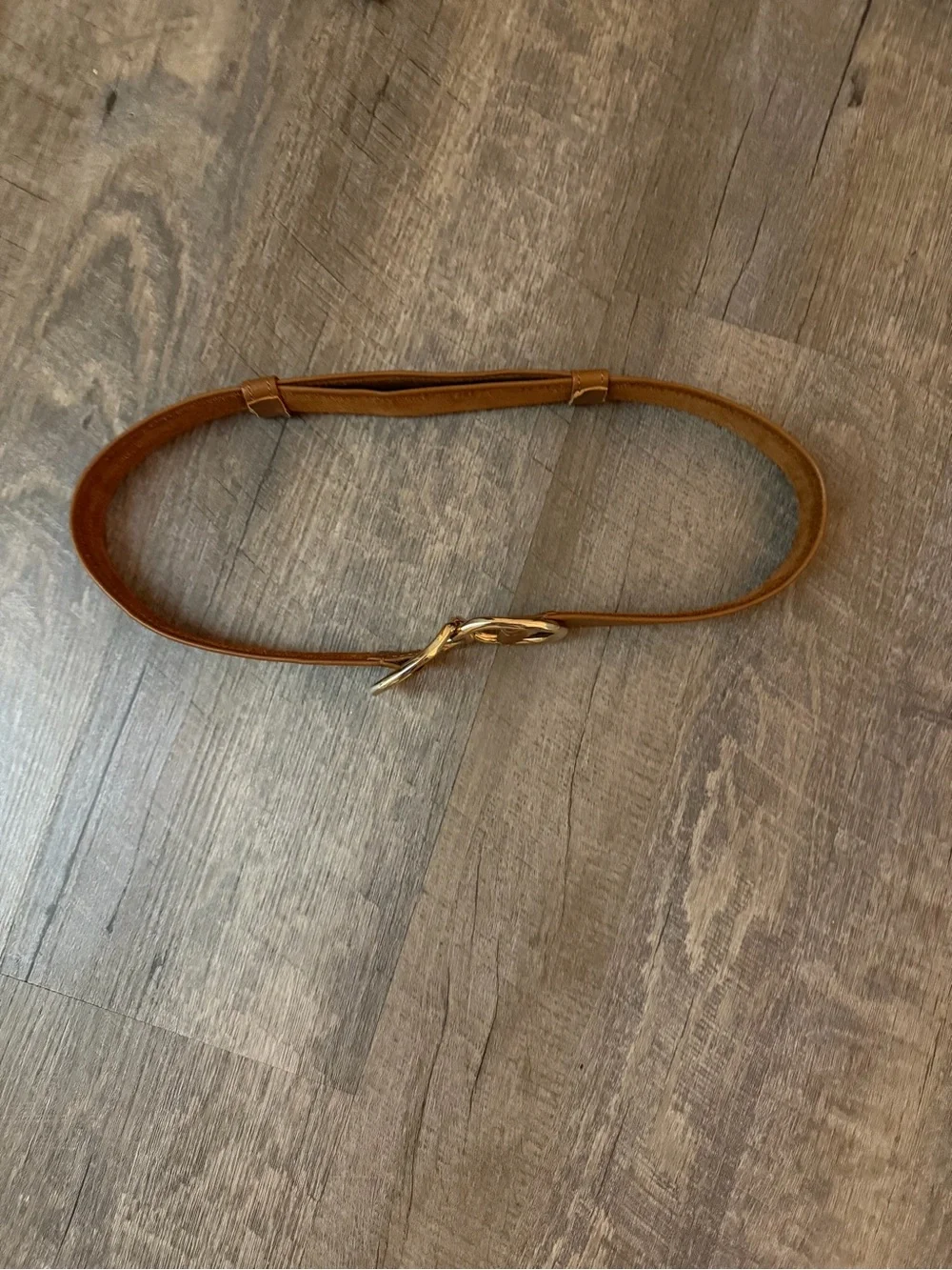 B-Low the Belt Maeve Mini Slim Tan Leather Belt with Gold Double Circle Buckle